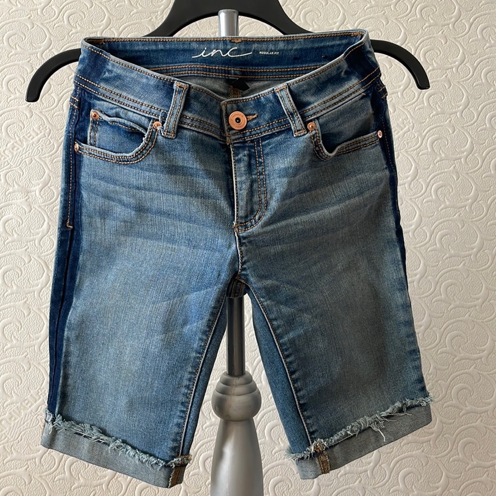 INC long cut off denim shorts